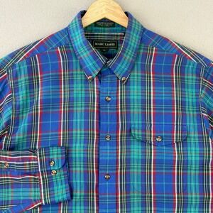 Vintage Marc Lewis Shirt Mens XL Blue/Teal Plaid Long Sleeve Button‎ Down Preppy